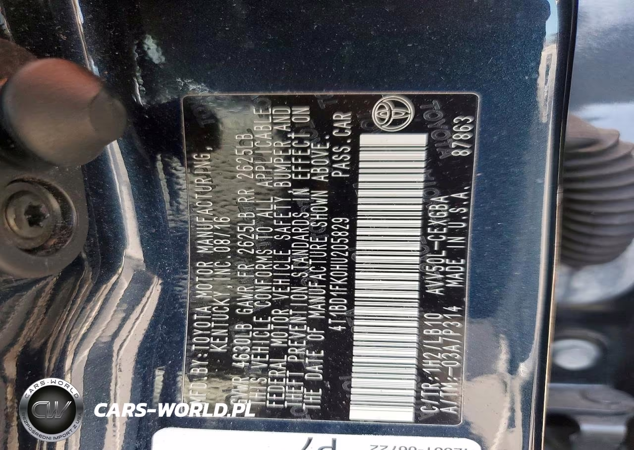 2017 Toyota Camry Hybrid Xle VIN:4T1BD1FK0HU205829 - 12
