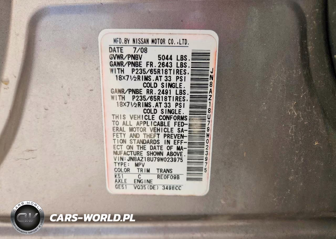 2009 Nissan Murano S VIN:JN8AZ18U79W023975 - 12