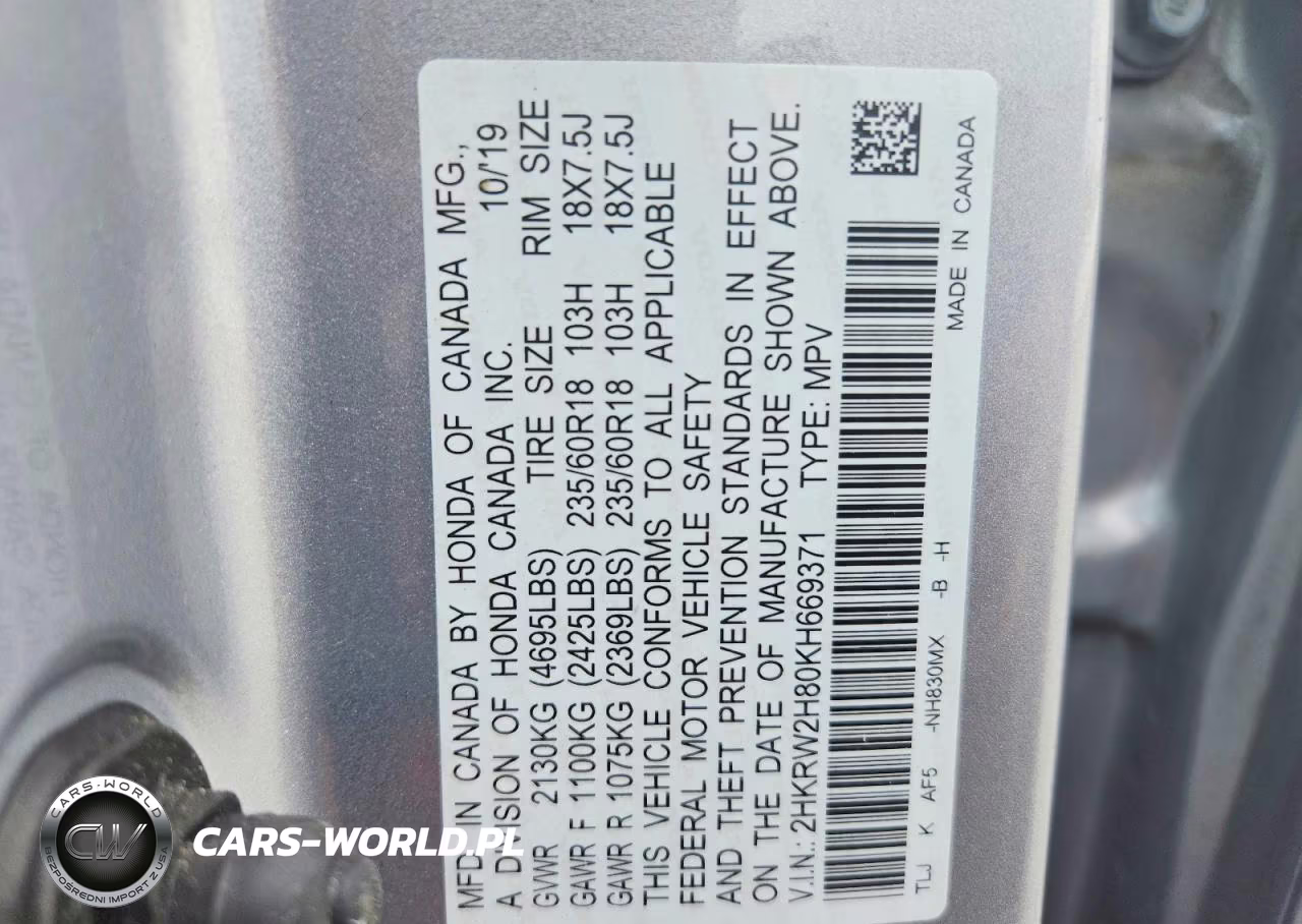 2019 Honda Cr-V Exl VIN:2HKRW2H80KH669371 - 14