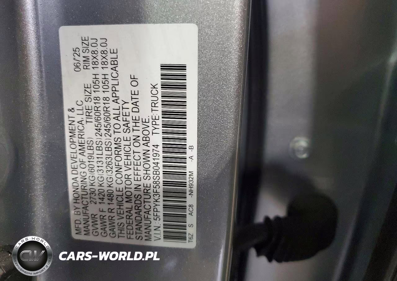 2025 Honda Ridgeline Rtl VIN:5FPYK3F58SB041974 - 14
