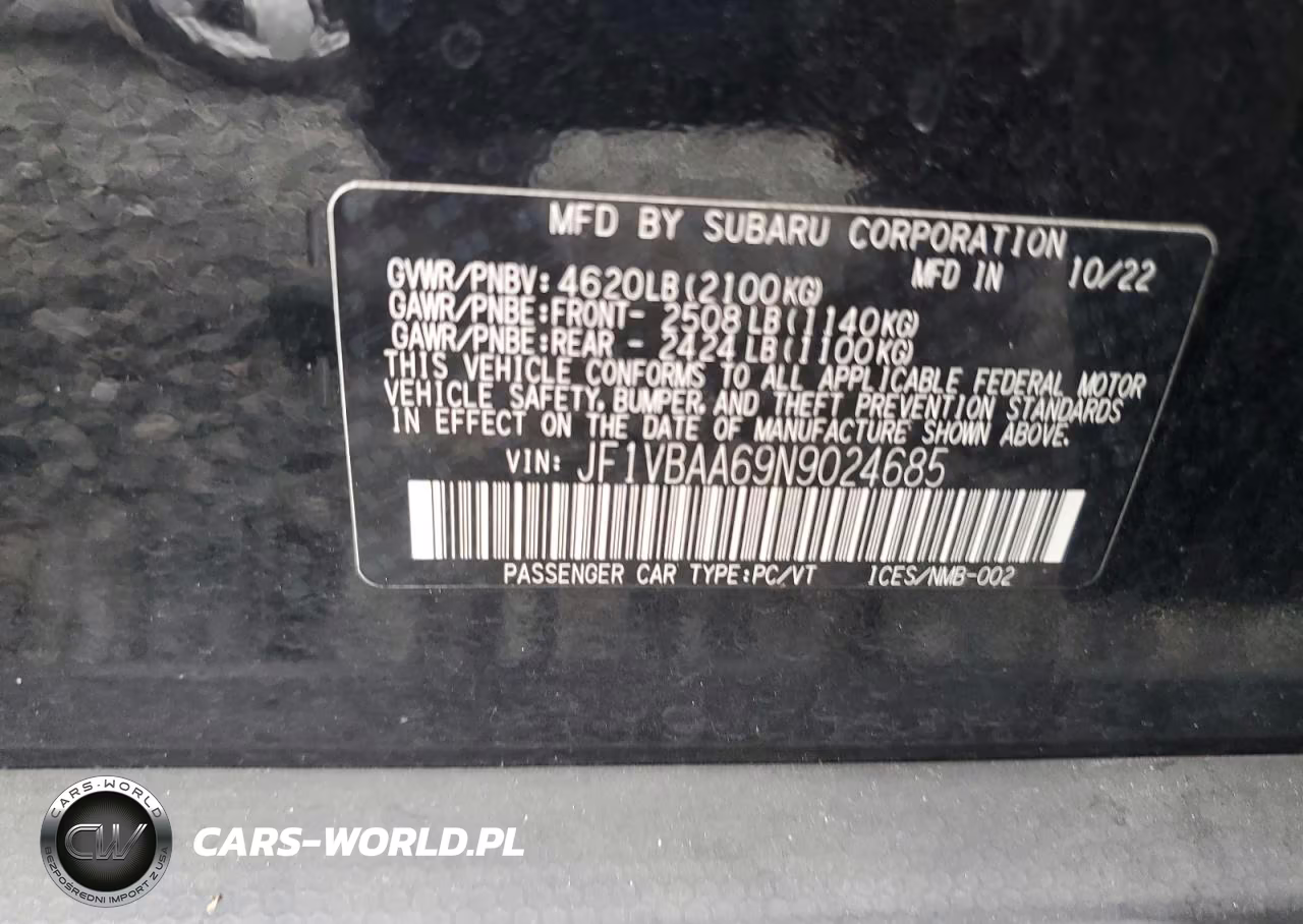 2022 Subaru Wrx VIN:JF1VBAA69N9024685 - 12