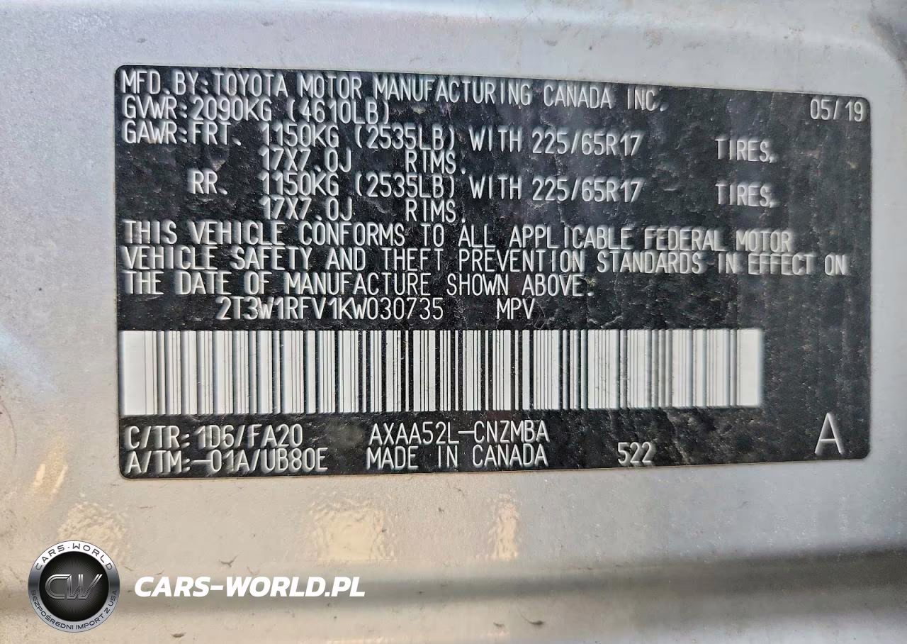 2019 Toyota Rav4 Xle VIN:2T3W1RFV1KW030735 - 14