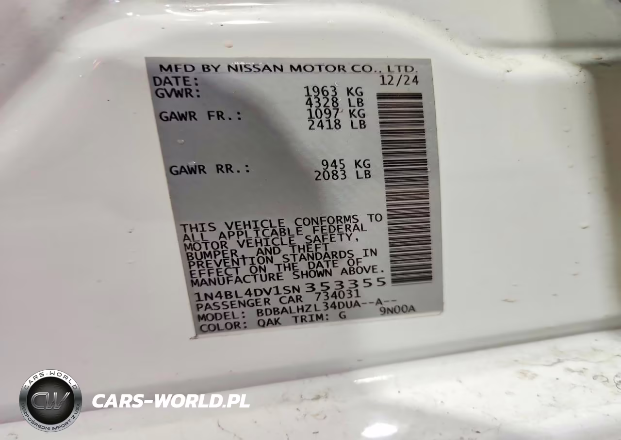 2025 Nissan Altima Sv VIN:1N4BL4DV1SN353355 - 12