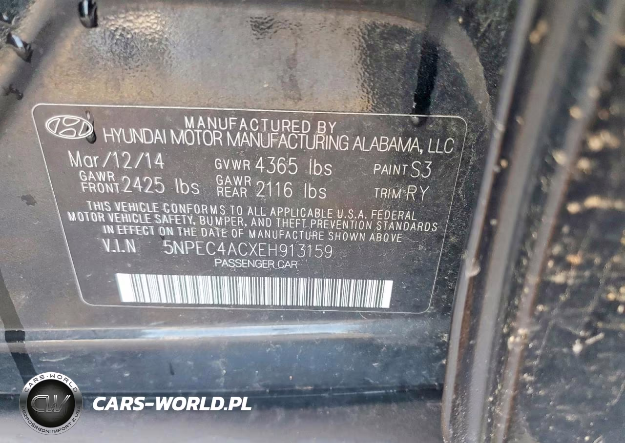 2014 Hyundai Sonata Se VIN:5NPEC4ACXEH913159 - 12