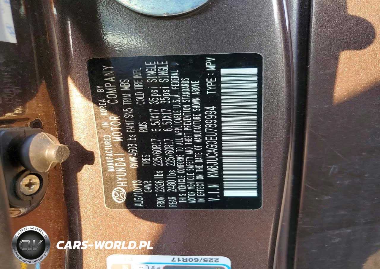 2014 Hyundai Tucson Se VIN:KM8JUCAG0EU789994 - 12