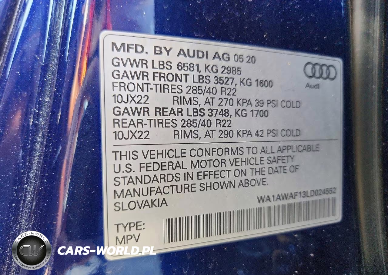 2020 Audi Sq8 Premium Plus VIN:WA1AWAF13LD024552 - 13