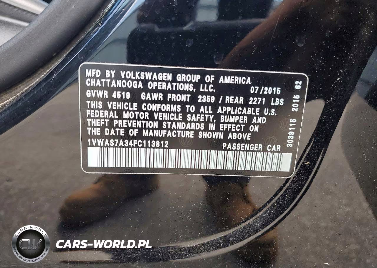 2015 Volkswagen Passat S VIN:1VWAS7A34FC113812 - 12