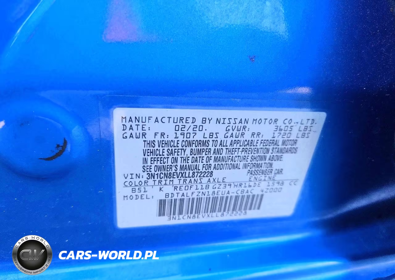 2020 Nissan Versa Sv VIN:3N1CN8EVXLL872228 - 12
