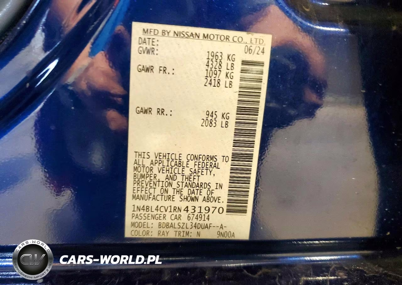 2024 Nissan Altima Sr VIN:1N4BL4CV1RN431970 - 13