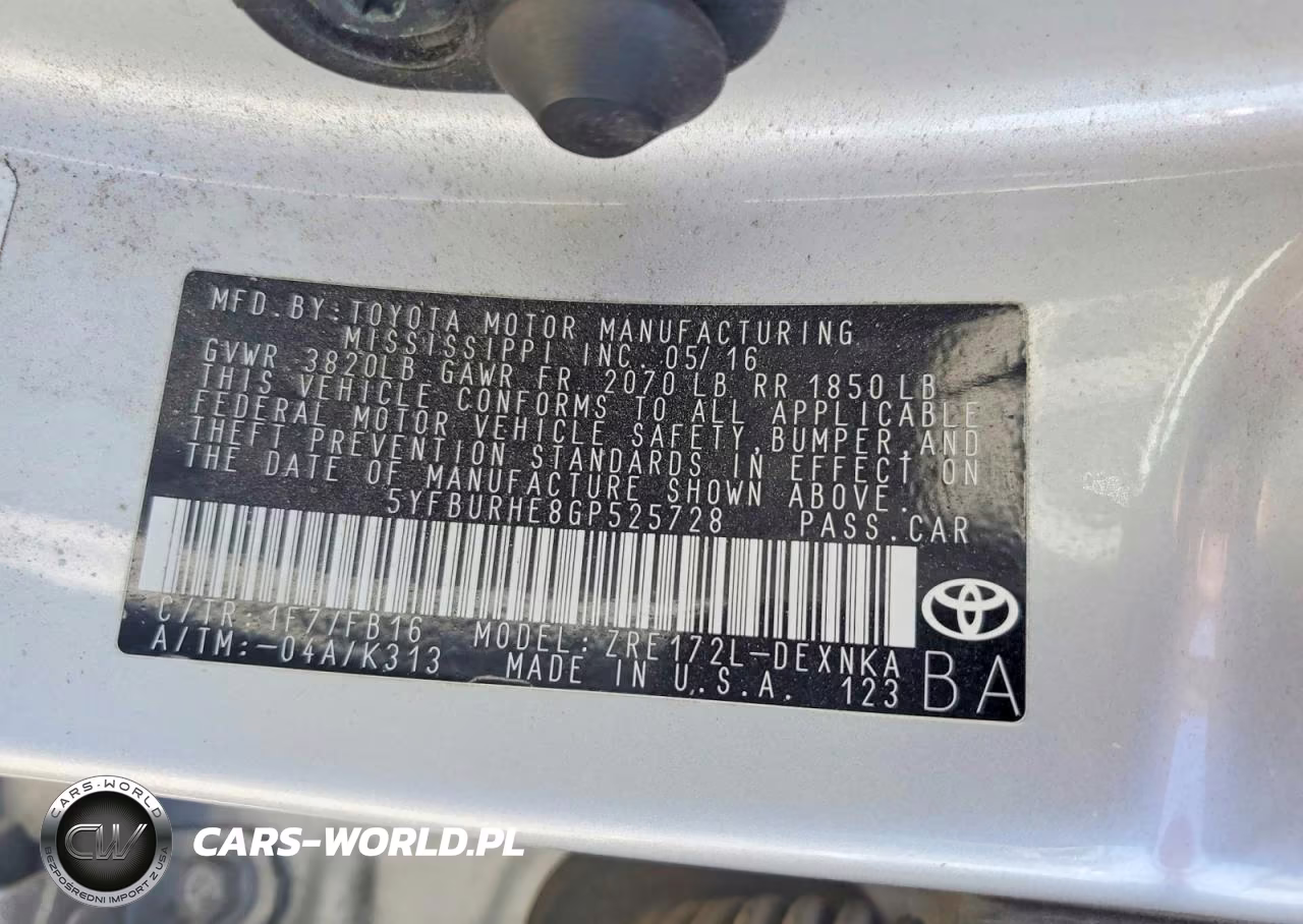 2016 Toyota Corolla Le Plus VIN:5YFBURHE8GP525728 - 12