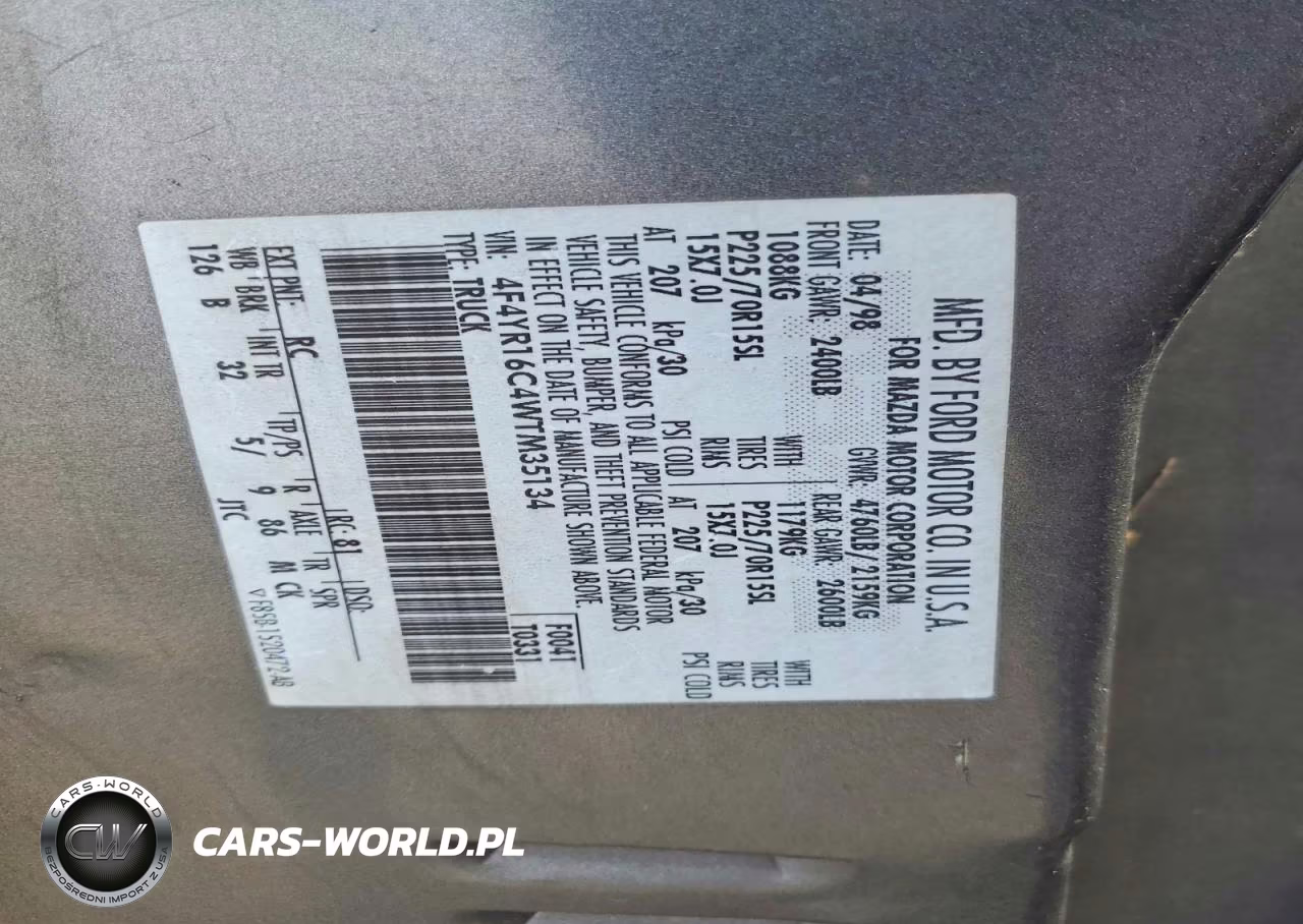 1998 Mazda B2500 Cab Plus VIN:4F4YR16C4WTM35134 - 12