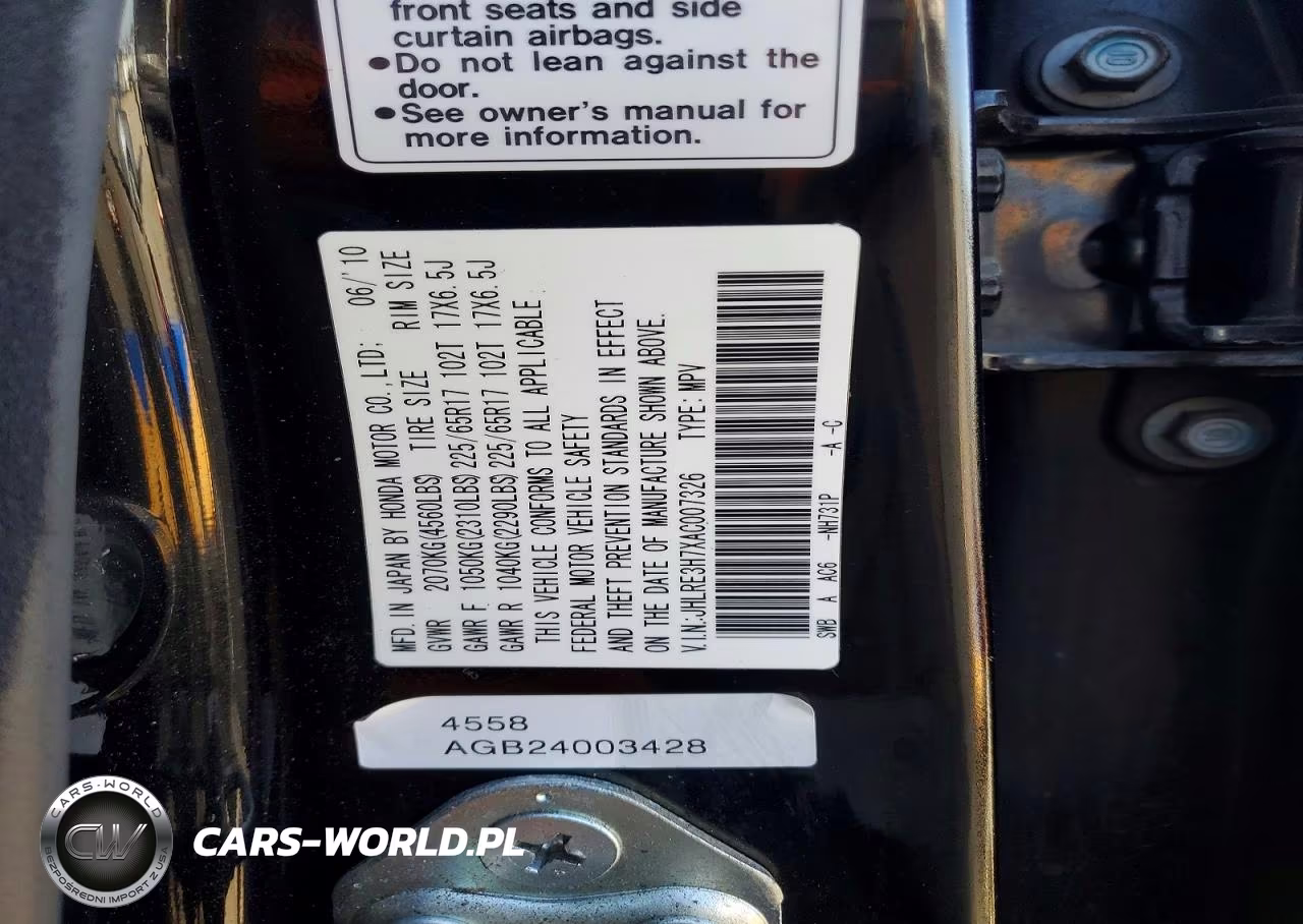 2010 Honda Cr-V Exl VIN:JHLRE3H7XAC007326 - 14