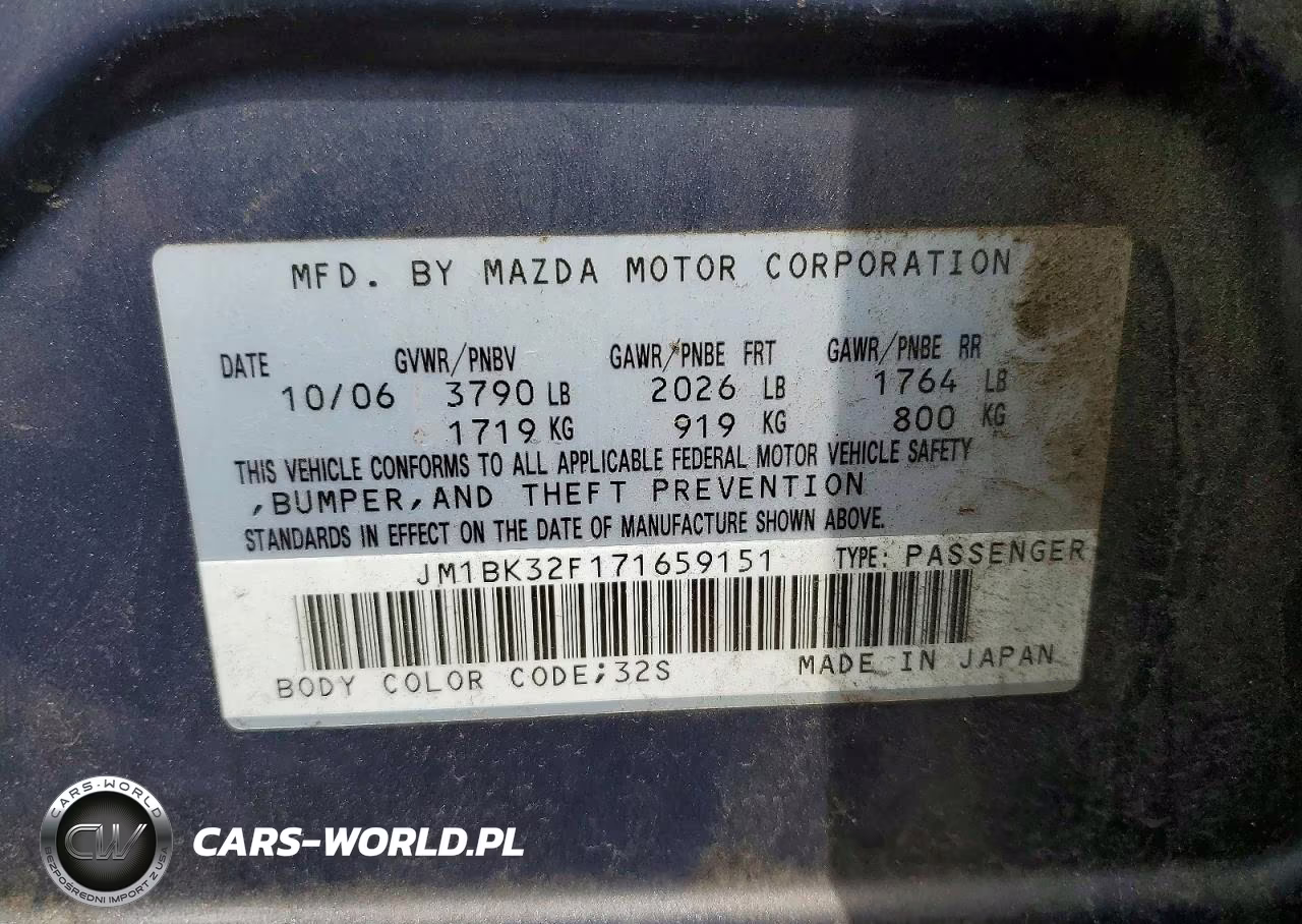 2007 Mazda 3 I VIN:JM1BK32F171659151 - 12
