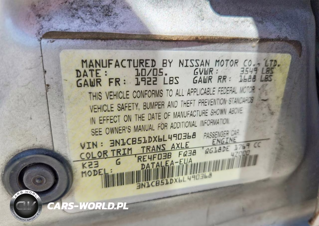 2006 Nissan Sentra 1.8-1.8S VIN:3N1CB51DX6L490368 - 12