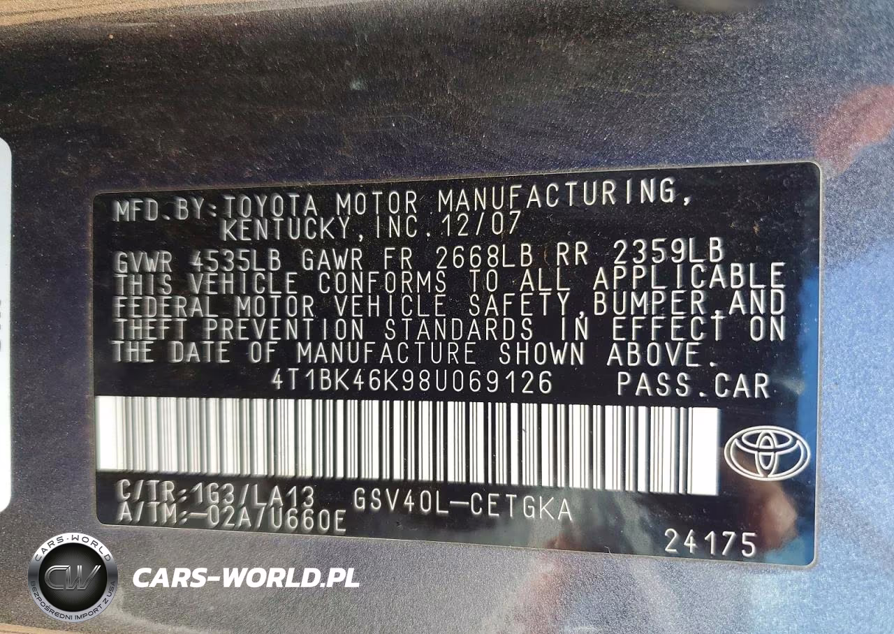2008 Toyota Camry Xle V6 VIN:4T1BK46K98U069126 - 13