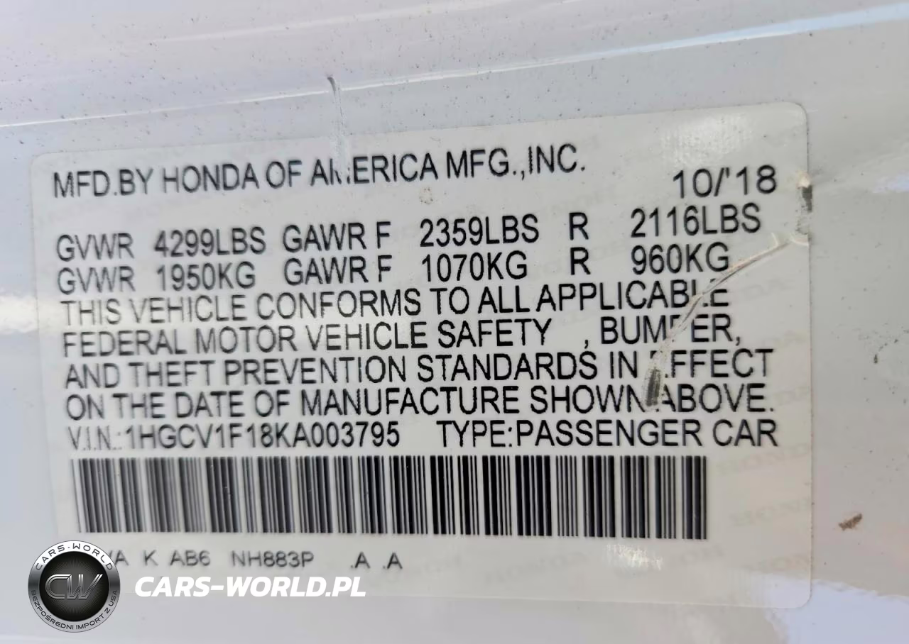 2019 Honda Accord Lx VIN:1HGCV1F18KA003795 - 12