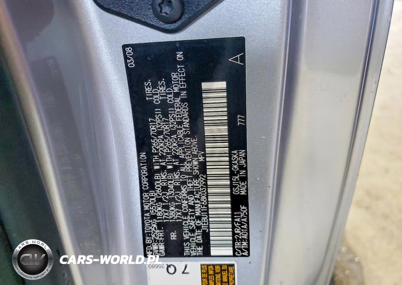 2008 Toyota Fj Cruiser Base VIN:JTEBU11F68K037992 - 12