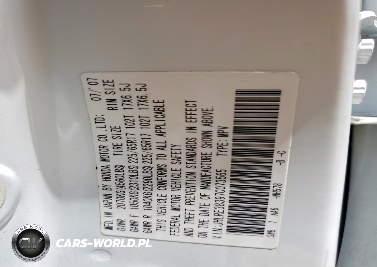 2007 Honda Cr-V Lx VIN:JHLRE38397C073565 - 13