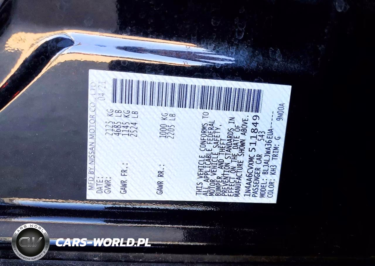2021 Nissan Maxima Sv VIN:1N4AA6CVXMC511849 - 12