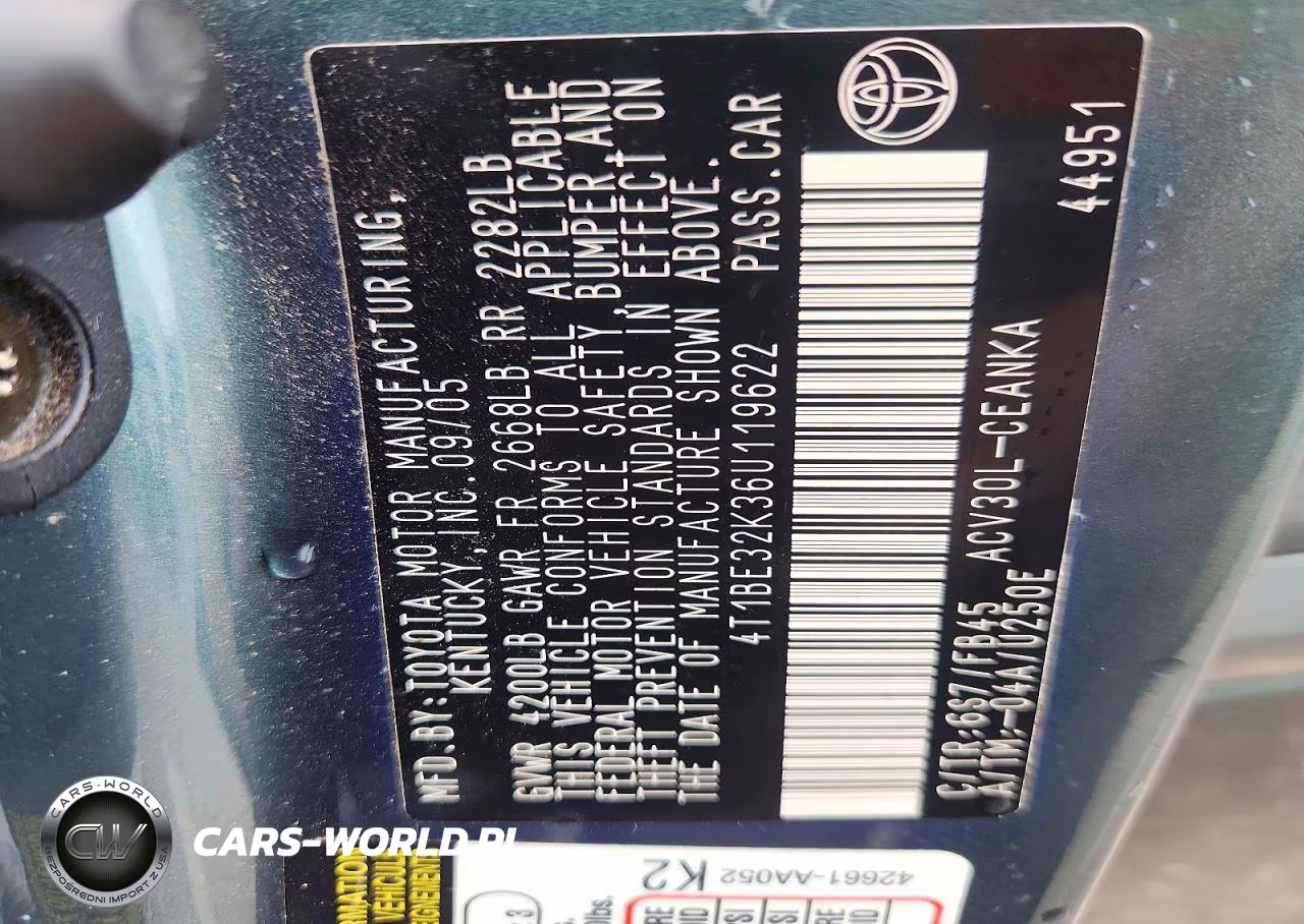 2006 Toyota Camry Le VIN:4T1BE32K36U119622 - 12