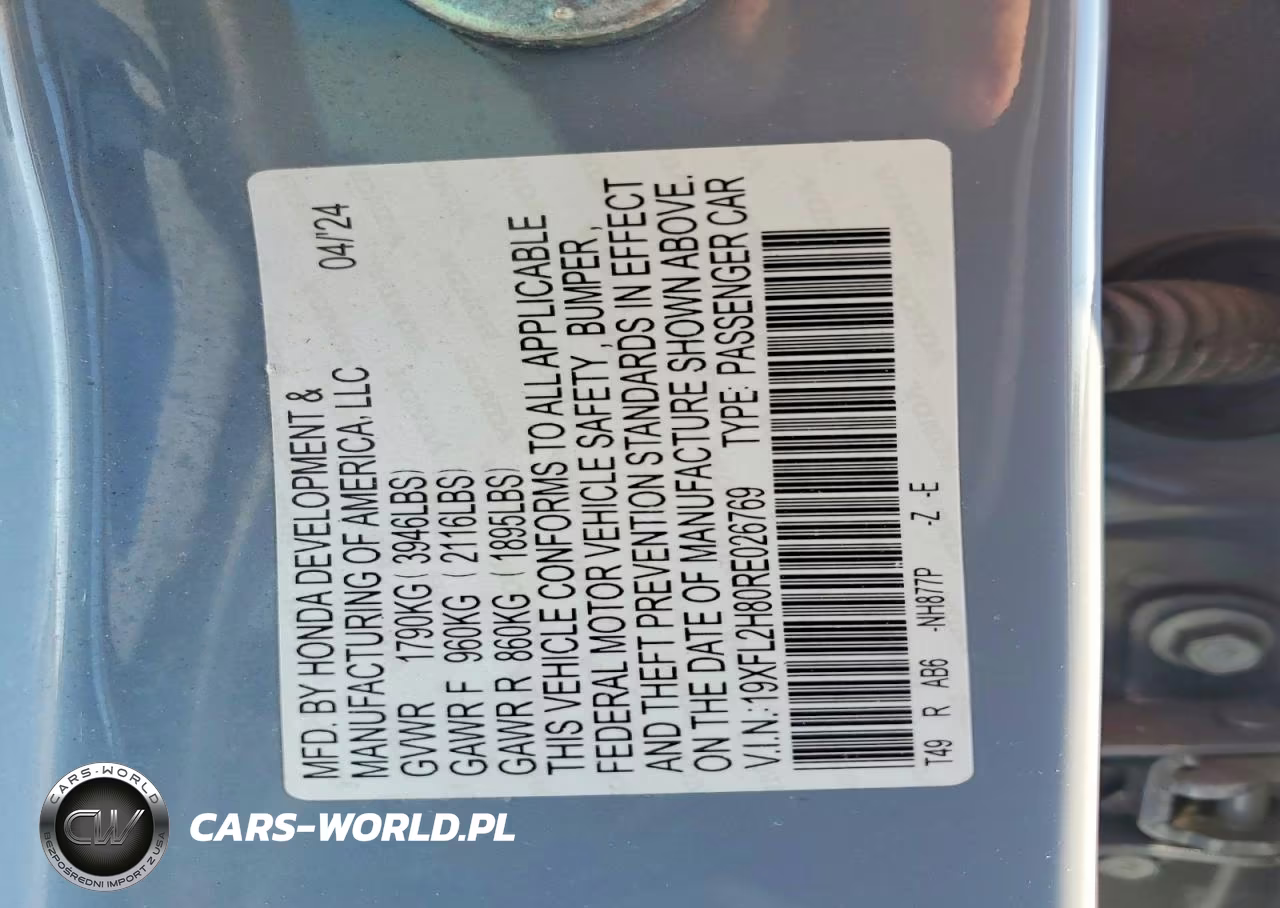 2024 Honda Civic Sport VIN:19XFL2H80RE026769 - 12