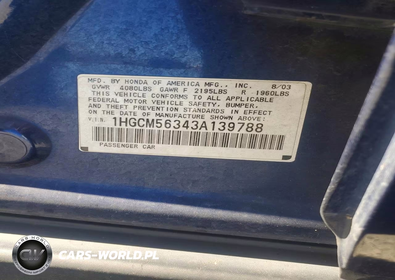 2003 Honda Accord Lx VIN:1HGCM56343A139788 - 12