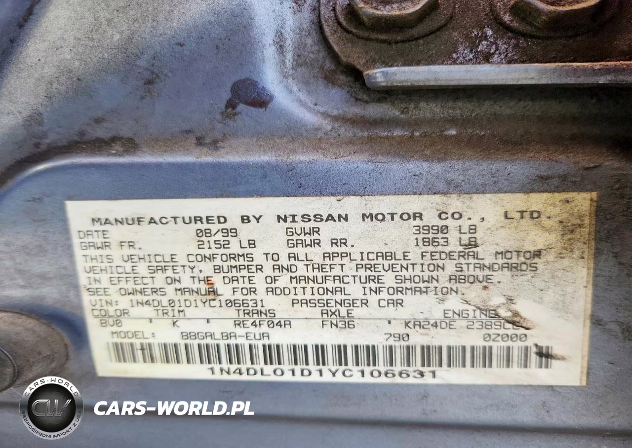 2000 Nissan Altima Xe VIN:1N4DL01D1YC106631 - 12