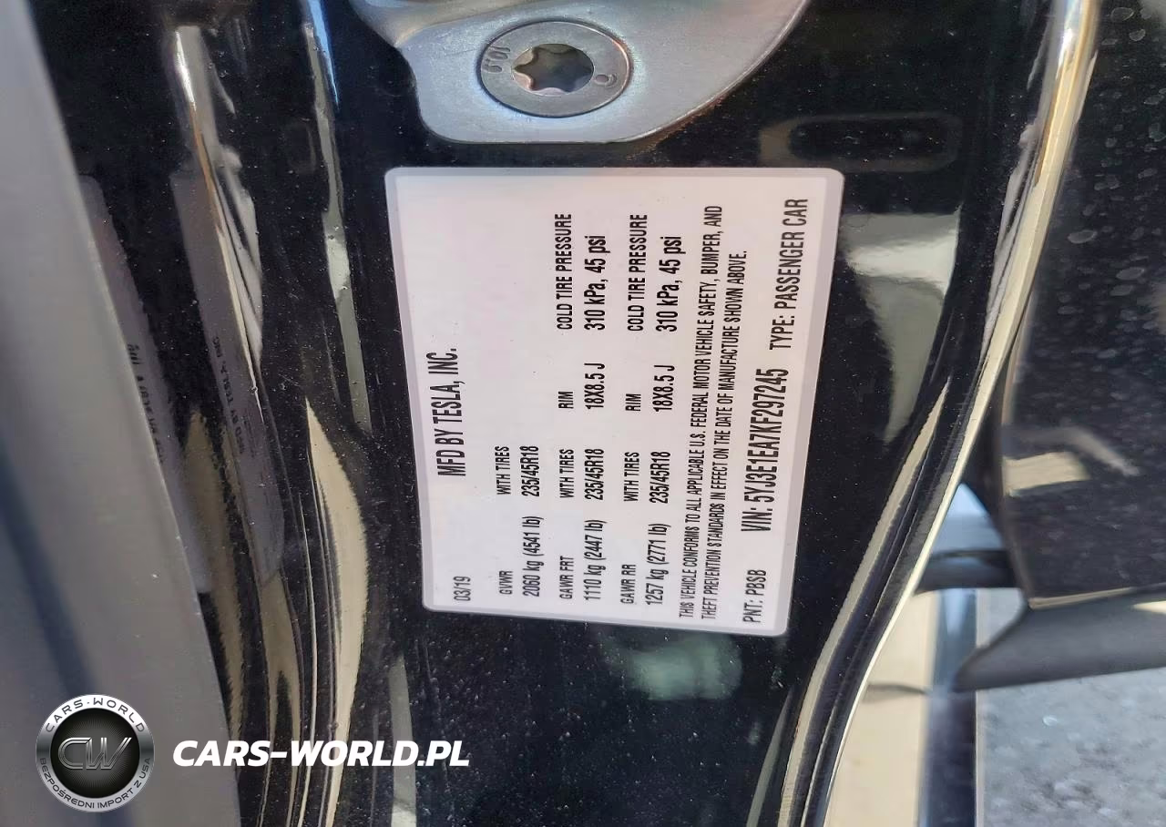 2019 Tesla Model 3 VIN:5YJ3E1EA7KF297245 - 12