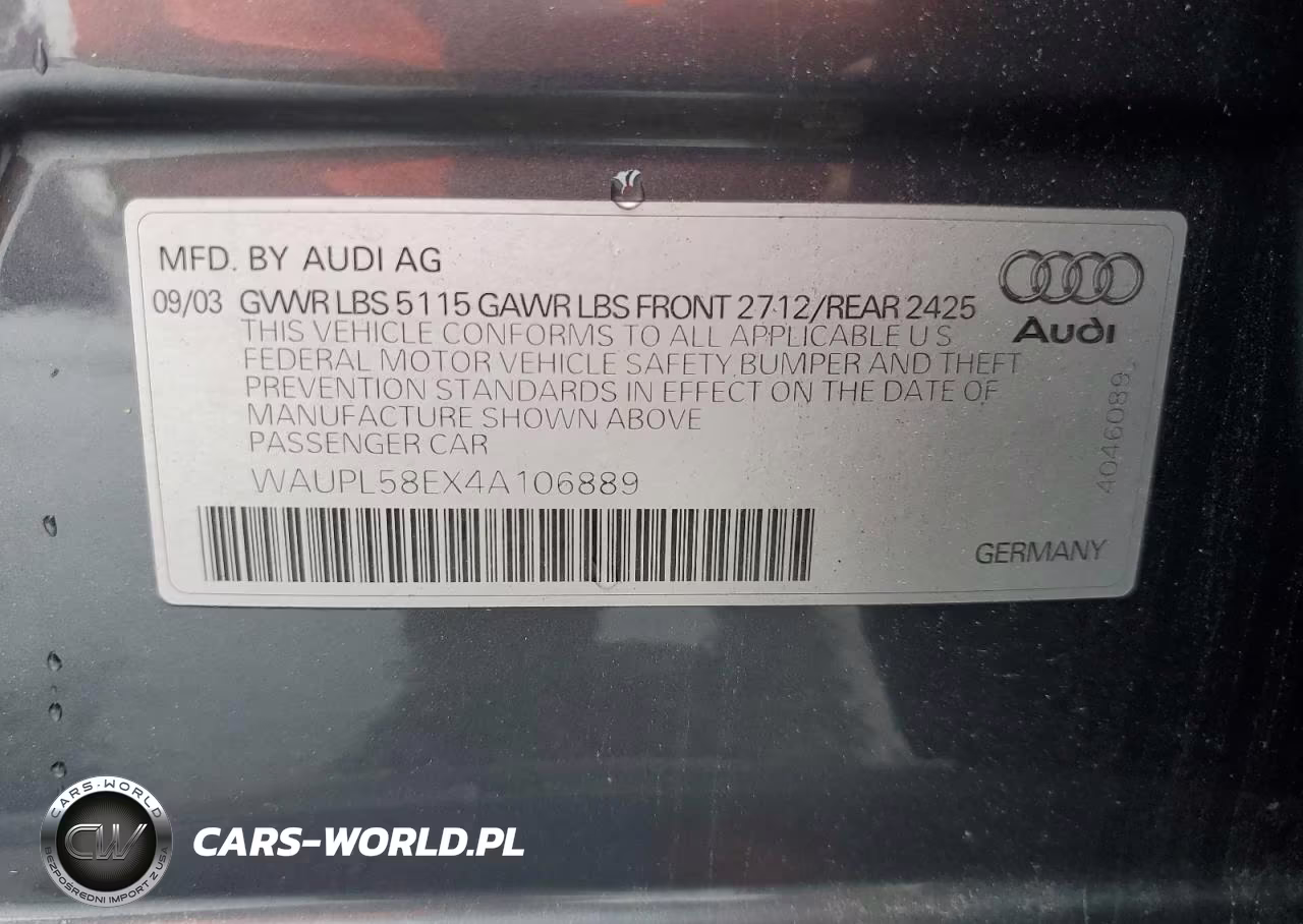 undefined VIN:WAUPL58EX4A106889 - 12