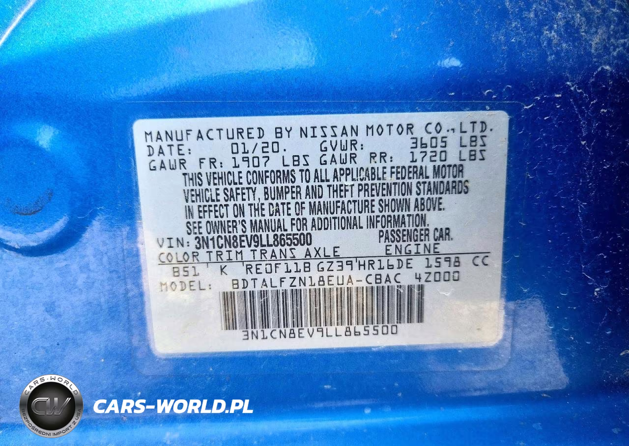2020 Nissan Versa Sv VIN:3N1CN8EV9LL865500 - 12