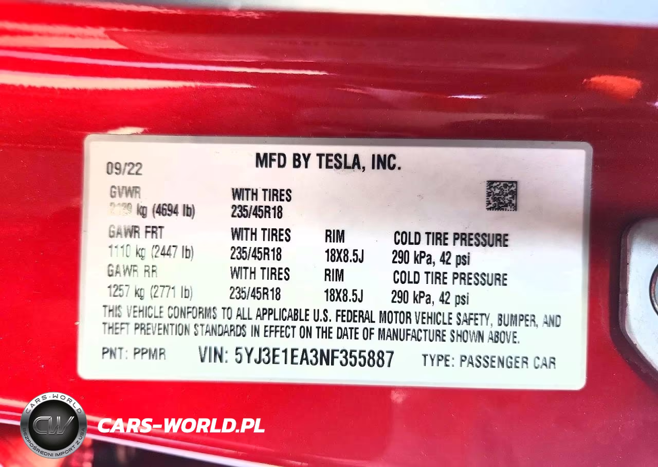 2022 Tesla Model 3 VIN:5YJ3E1EA3NF355887 - 12