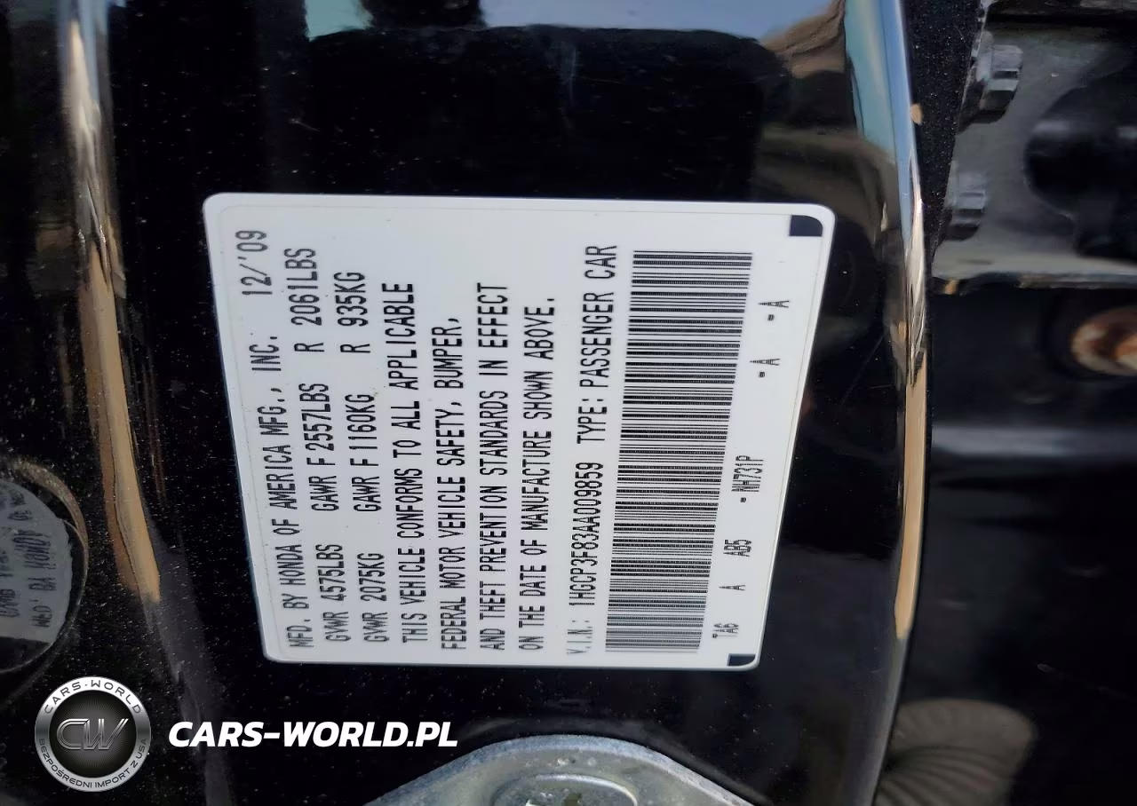 2010 Honda Accord Exl VIN:1HGCP3F83AA009859 - 12