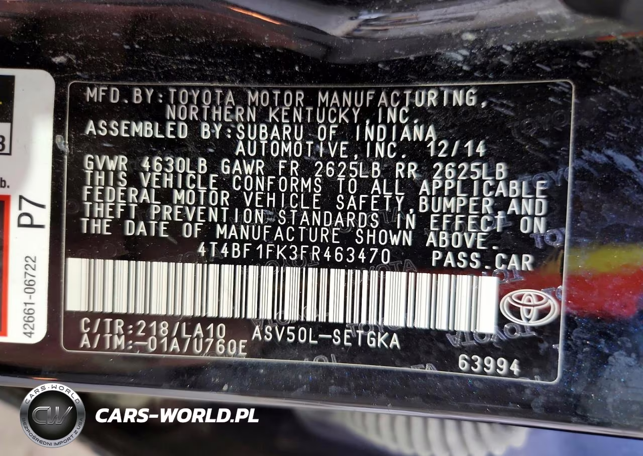 2015 Toyota Camry Xle VIN:4T4BF1FK3FR463470 - 12