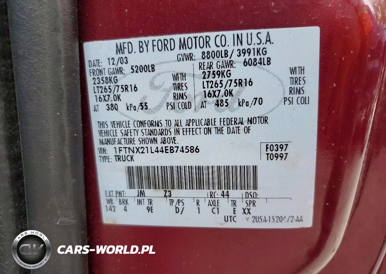 2004 Ford F250 Super Duty VIN:1FTNX21L44EB74586 - 12