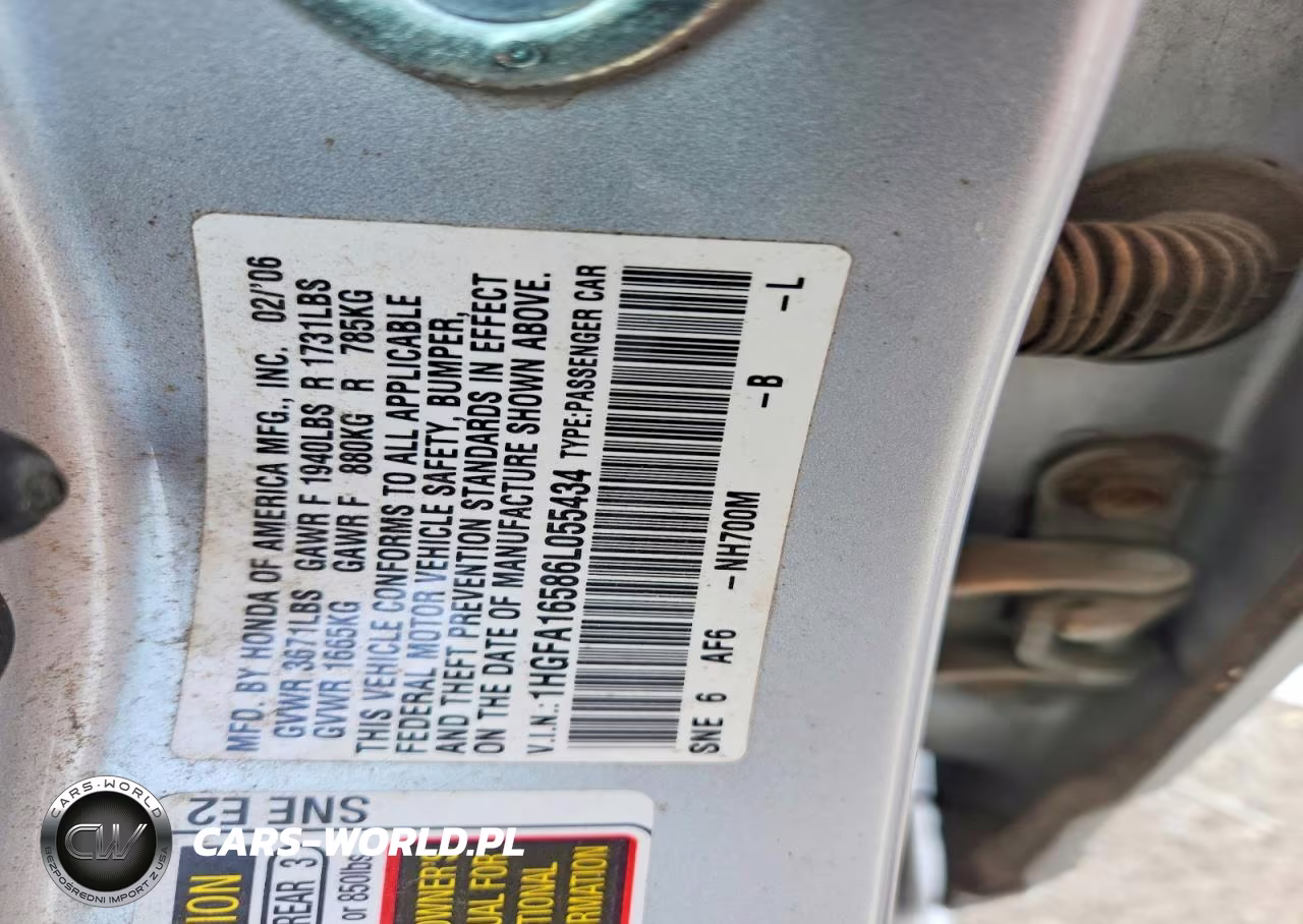 2006 Honda Civic Lx VIN:1HGFA16586L055434 - 12