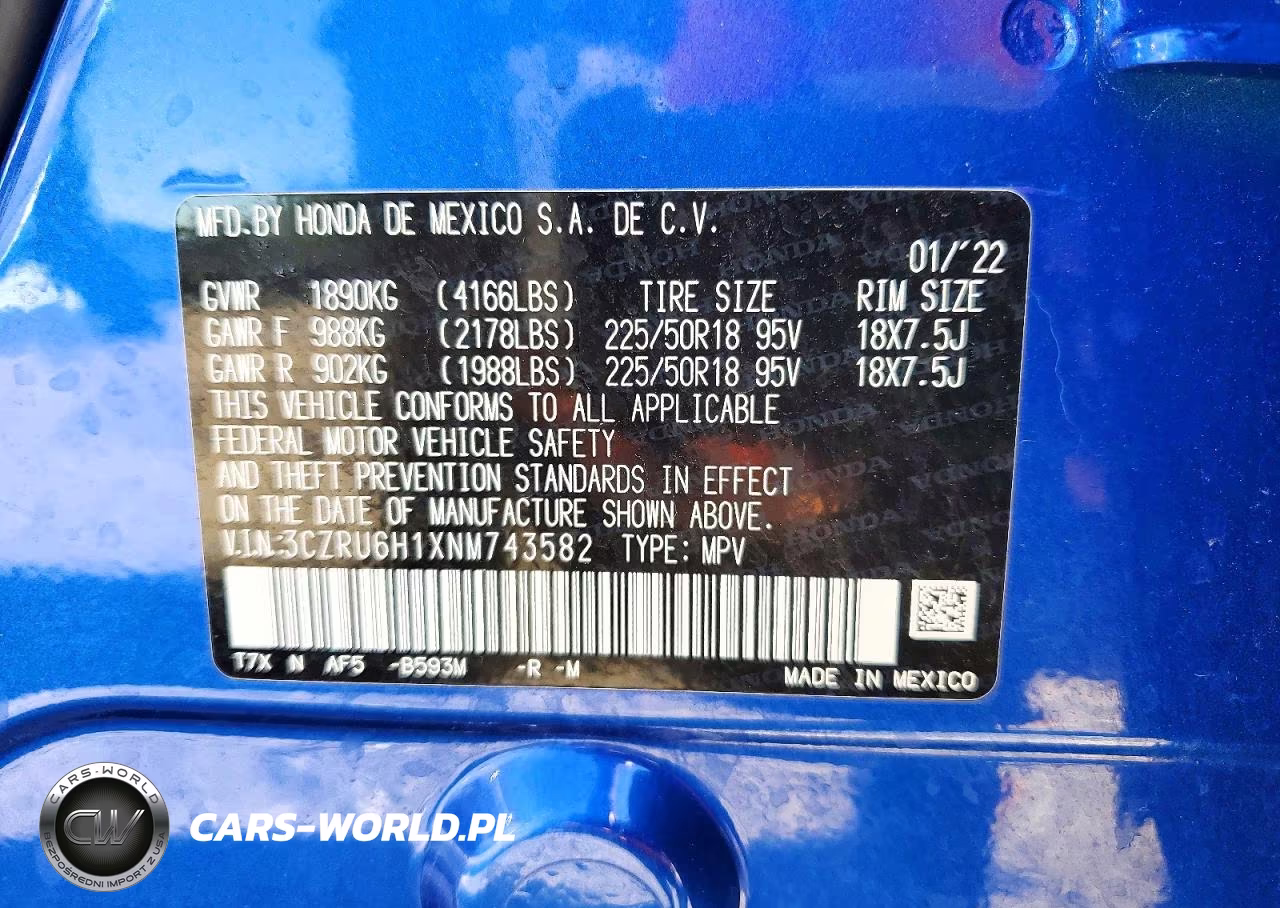 2022 Honda Hr-V Sport VIN:3CZRU6H1XNM743582 - 13