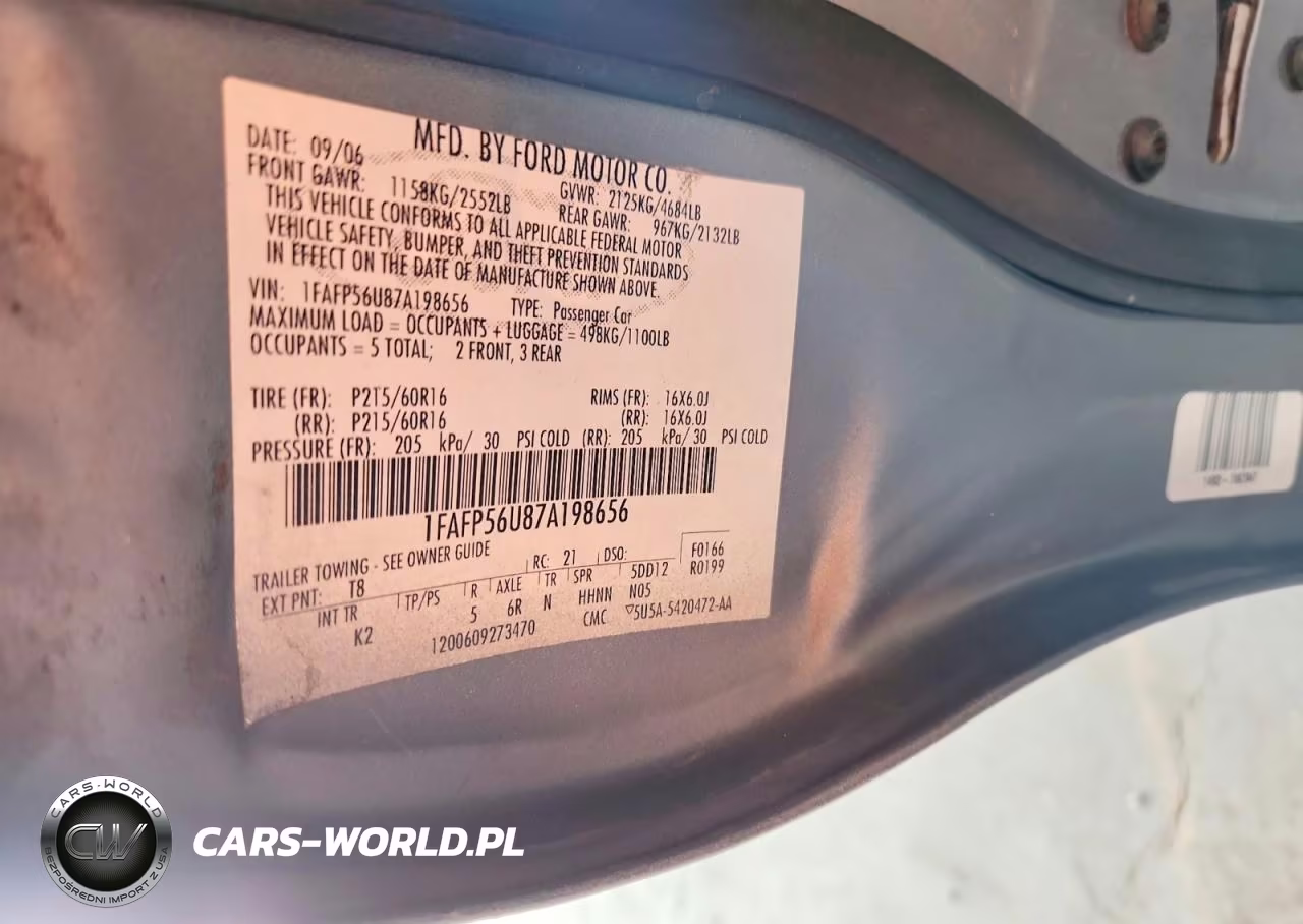 2007 Ford Taurus Sel VIN:1FAFP56U87A198656 - 12