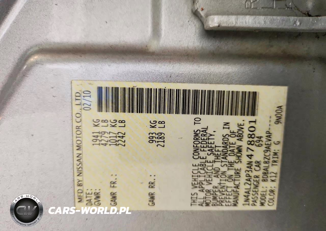 2010 Nissan Altima 2.5 VIN:1N4AL2AP3AN478801 - 12