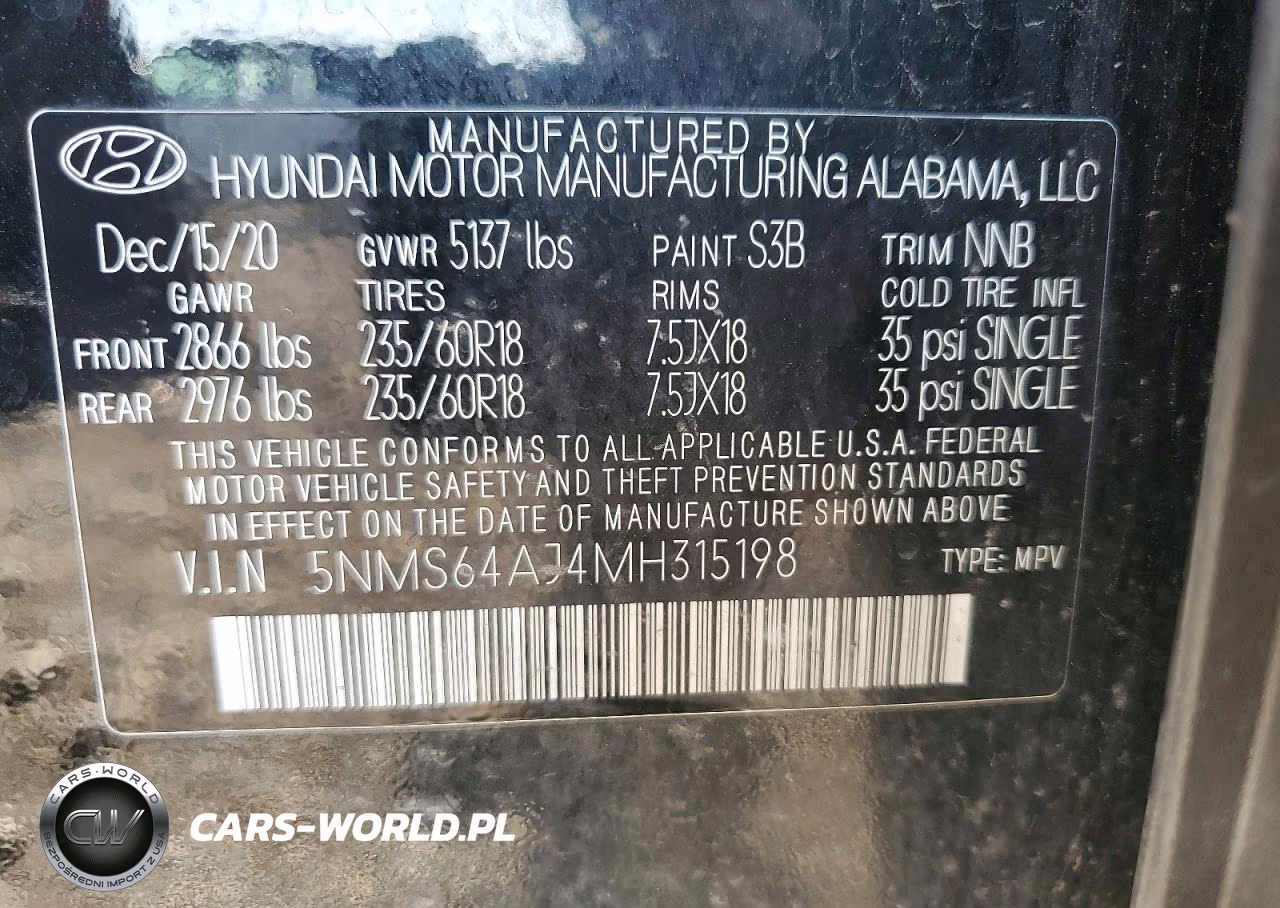 2021 Hyundai Santa Fe Sel VIN:5NMS64AJ4MH315198 - 14