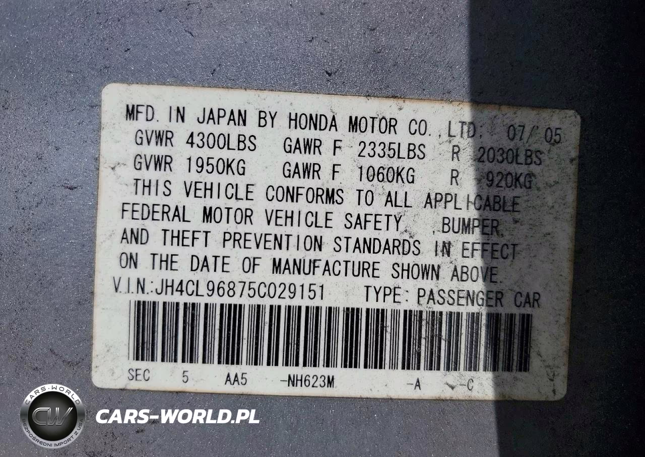 2005 Acura Tsx VIN:JH4CL96875C029151 - 13