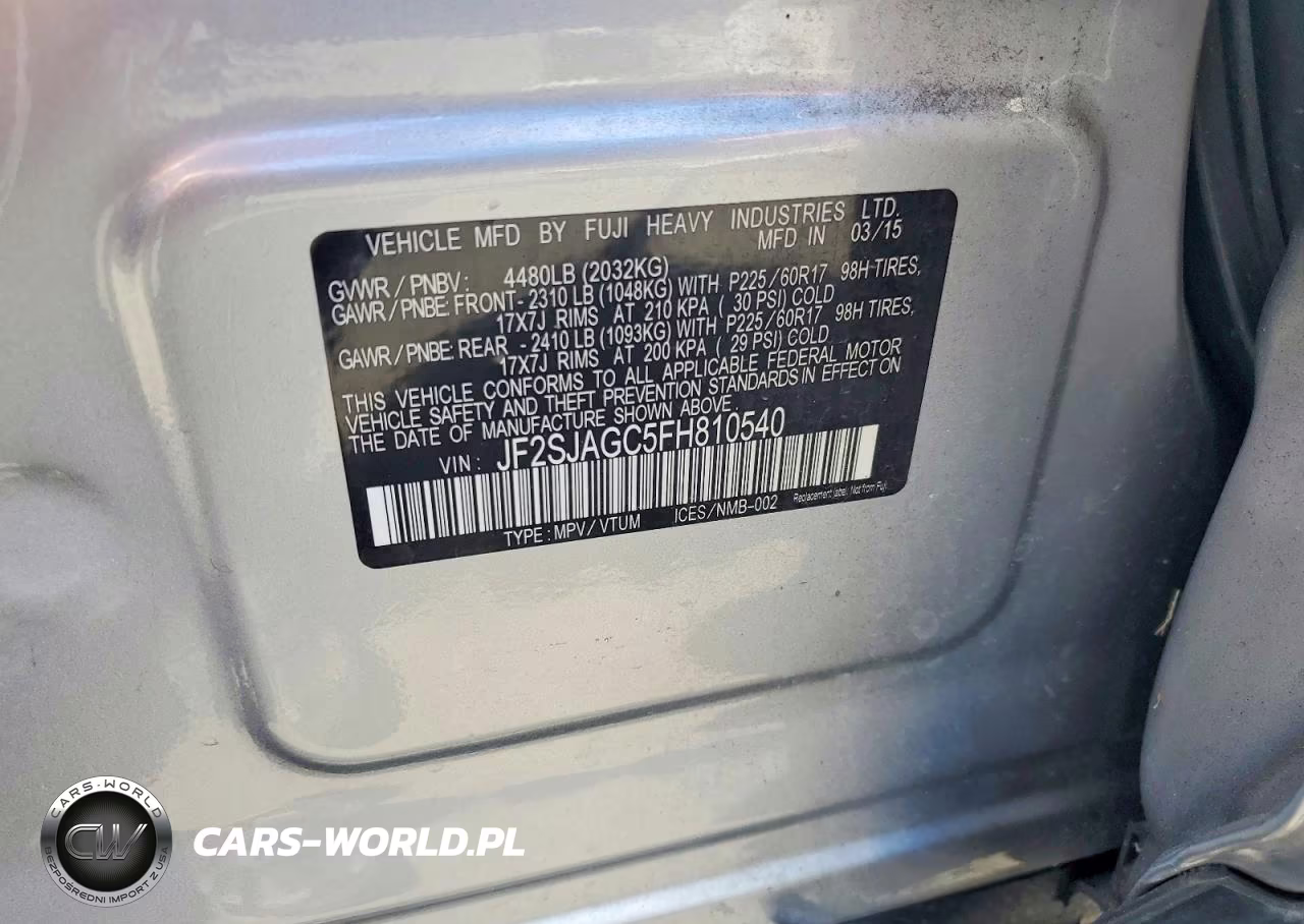 2015 Subaru Forester 2.5I Premium VIN:JF2SJAGC5FH810540 - 12