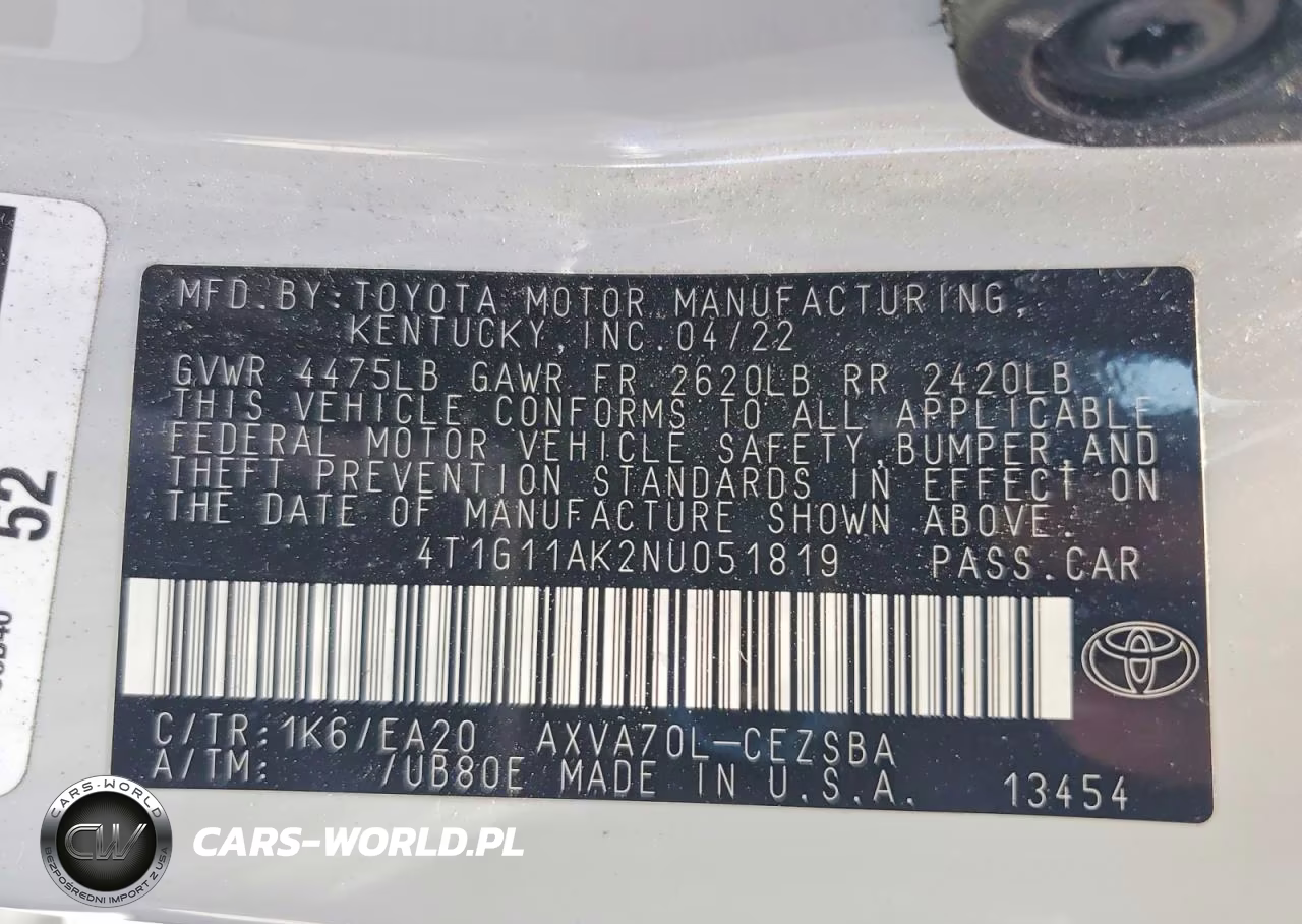 2022 Toyota Camry Se VIN:4T1G11AK2NU051819 - 12