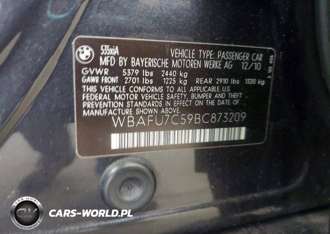 2011 BMW 535 Xi VIN:WBAFU7C59BC873209 - 12