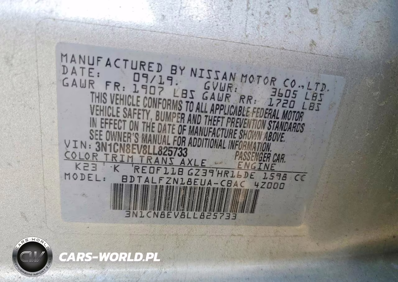 2020 Nissan Versa Sv VIN:3N1CN8EV8LL825733 - 13