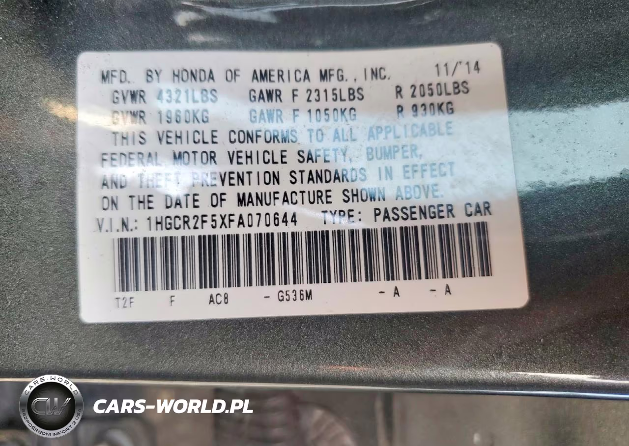 2015 Honda Accord Sport VIN:1HGCR2F5XFA070644 - 13