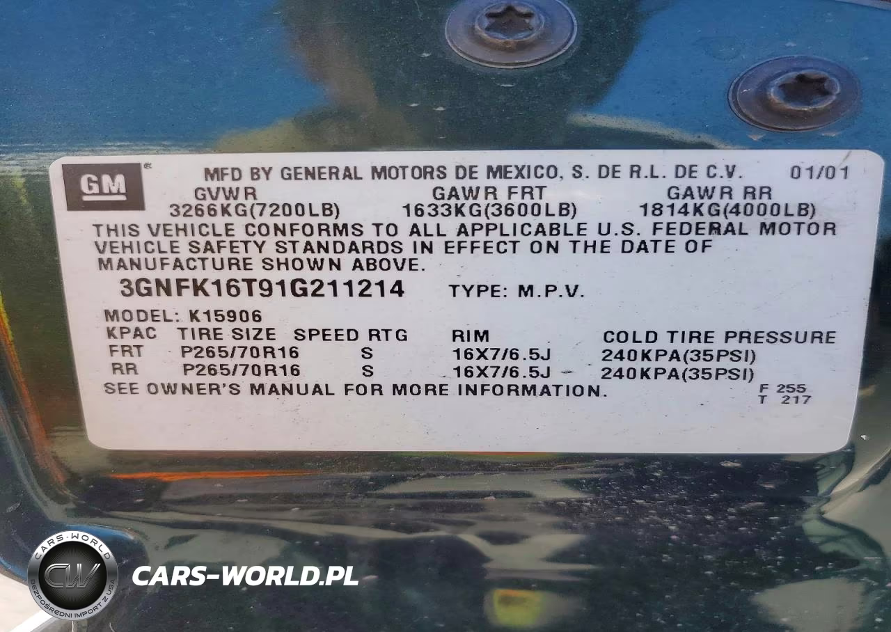 2001 Chevrolet Suburban K1500 VIN:3GNFK16T91G211214 - 13