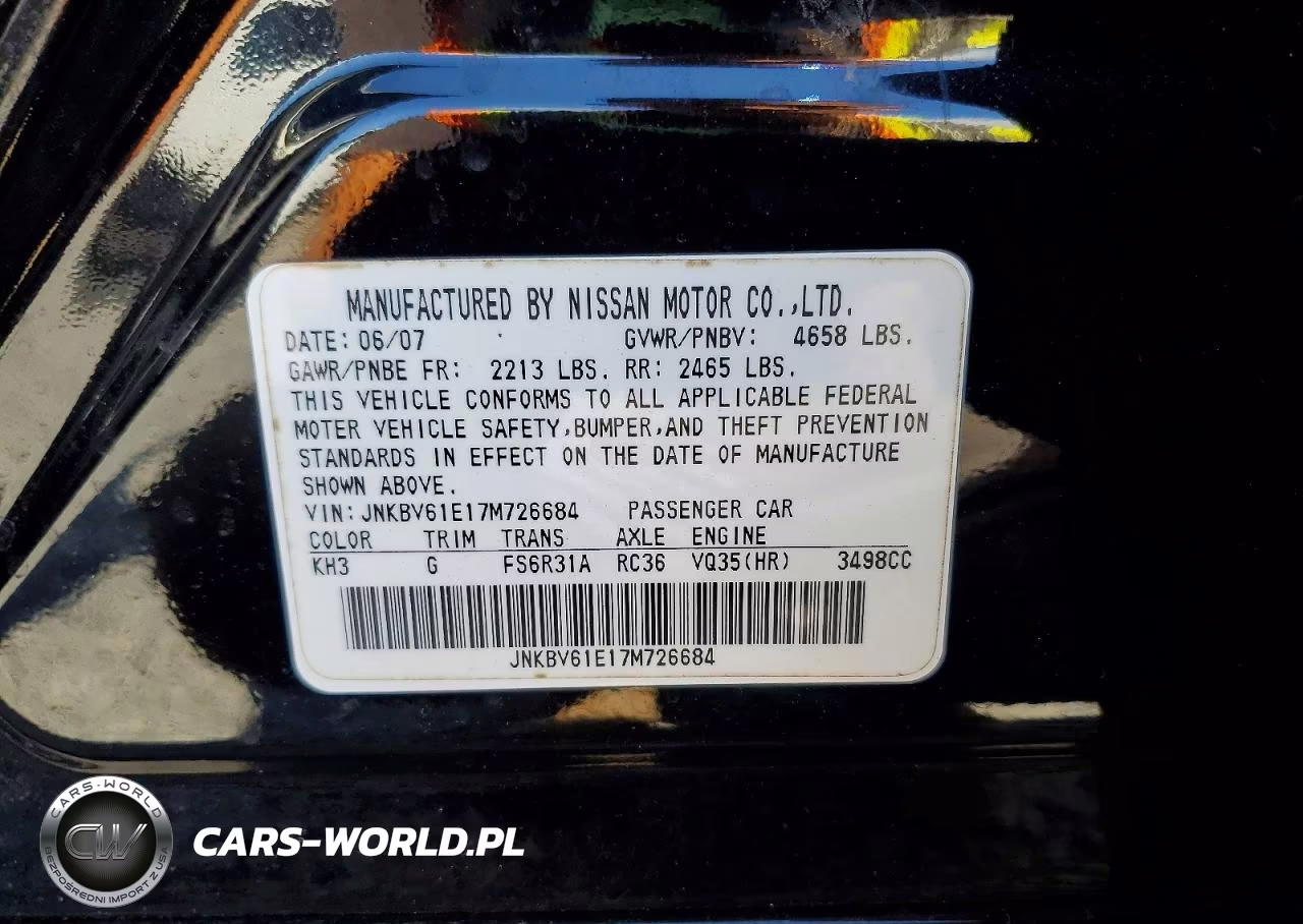 2007 Infiniti G35 VIN:JNKBV61E17M726684 - 12