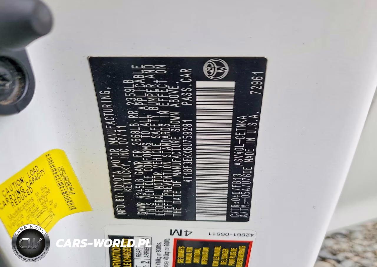 2011 Toyota Camry Base VIN:4T1BF3EKXBU759281 - 12