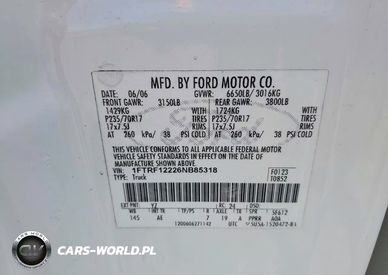 2006 Ford F150 VIN:1FTRF12226NB85318 - 12