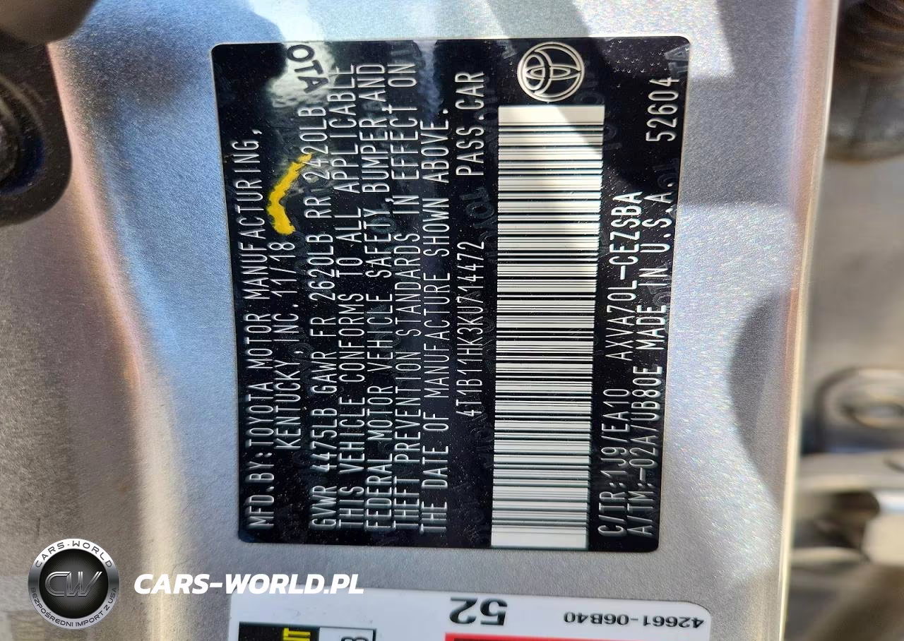 2019 Toyota Camry Se VIN:4T1B11HK3KU714472 - 12
